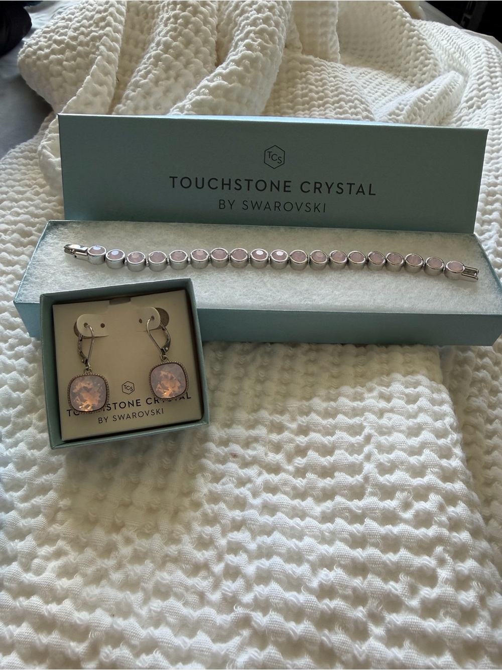 Touchstone Crystal by Swarovski Soft Pink Crystal Bracelet and Drop Earrings